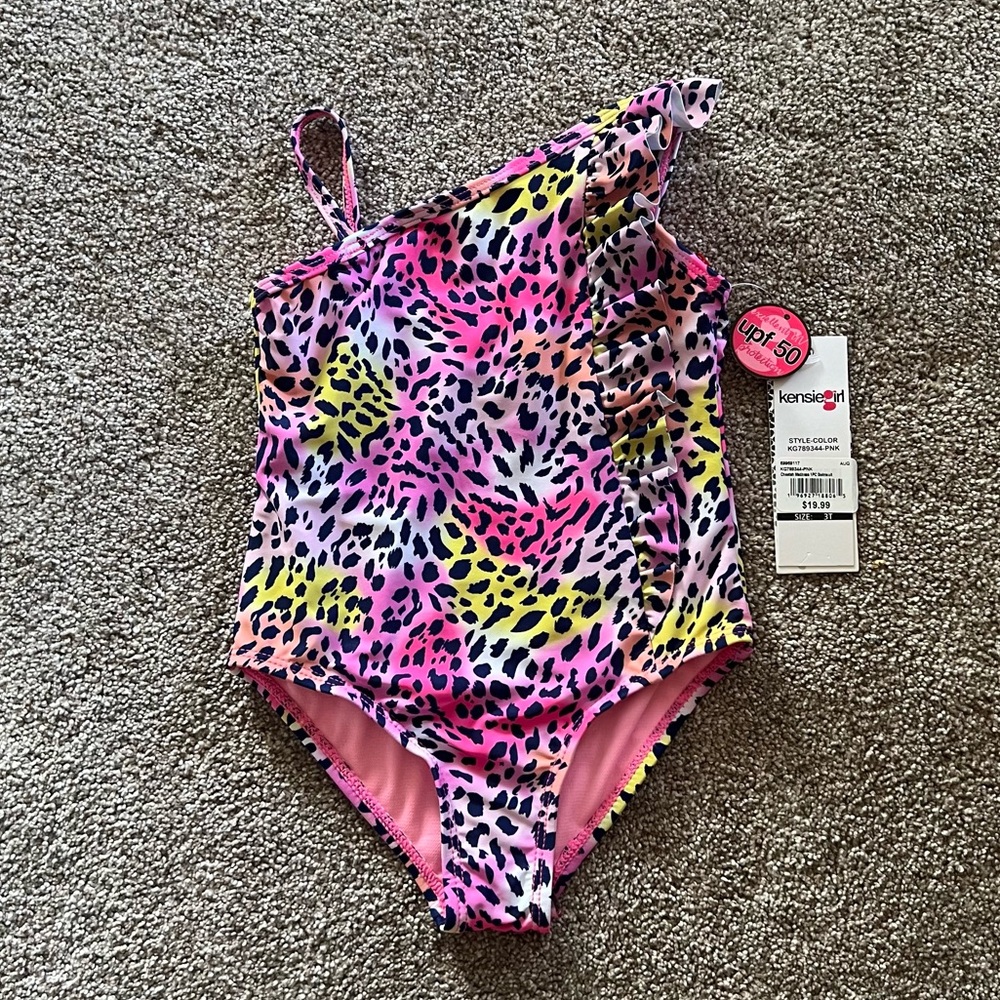 Kensie Girl Multicolor Leopard Print Swimsuit 3T